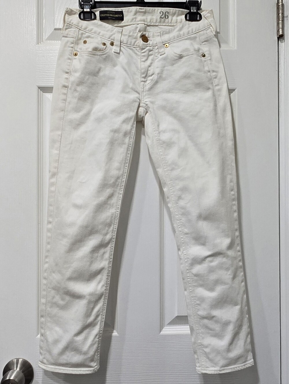 J. Crew Womens Slim Straight Cropped Matchstick White Jeans Gold Hardware Sz 26
